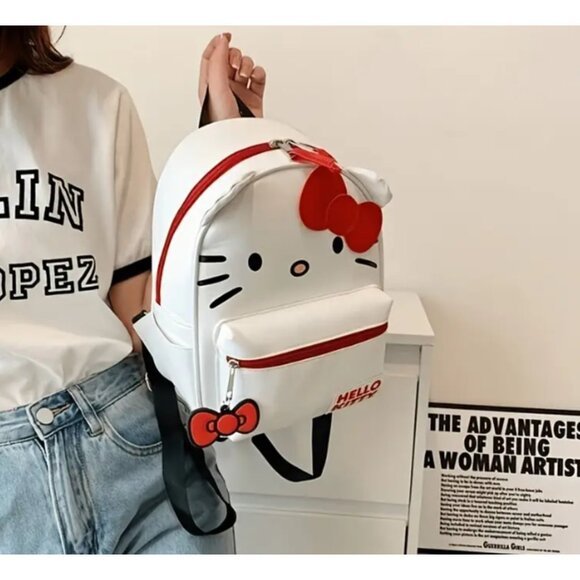 Hello Kitty Backpack Purse for Women Adorable Sanrio Red Bow Bag with Adjustable - Picture 2 of 7